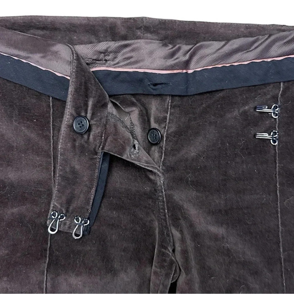 Heich Vintage Dark Brown Velour Straight Leg Asymmetric Waistband Pants Size 8 - Picture 3 of 12
